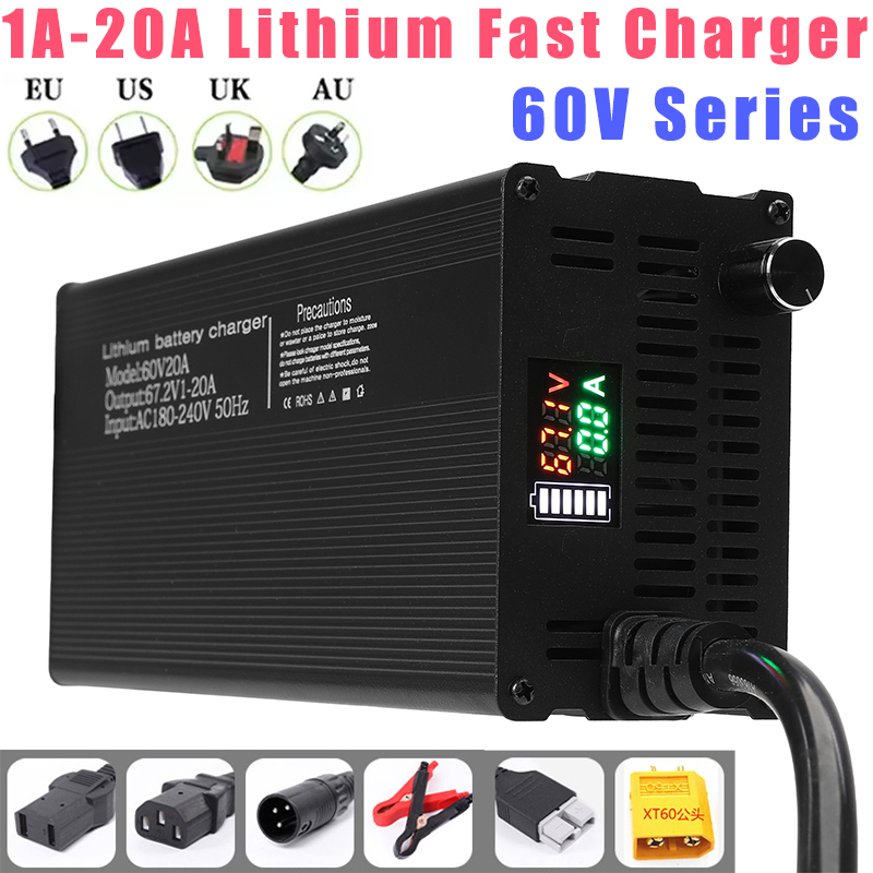 84V 20A Smart Charger - Lithium-Batterie-Ladegeräte, einstellbarer Strom, 60 V, 1–8