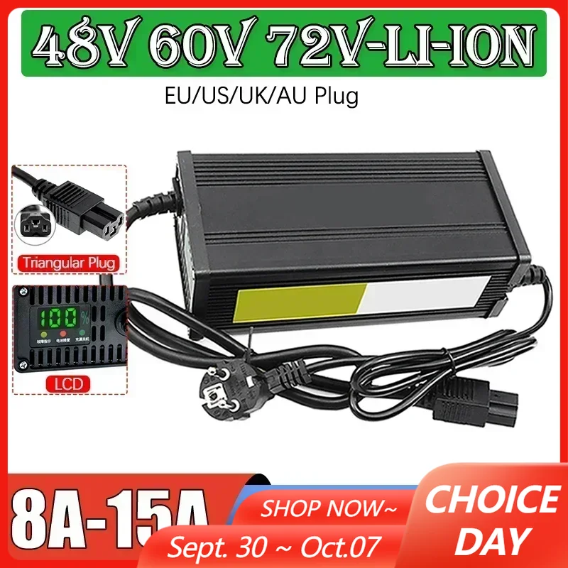 72V 15A Fast Charger - 48V 60V 72V Elektrofahrzeug Lithium-Batterieladegerät 54,6V